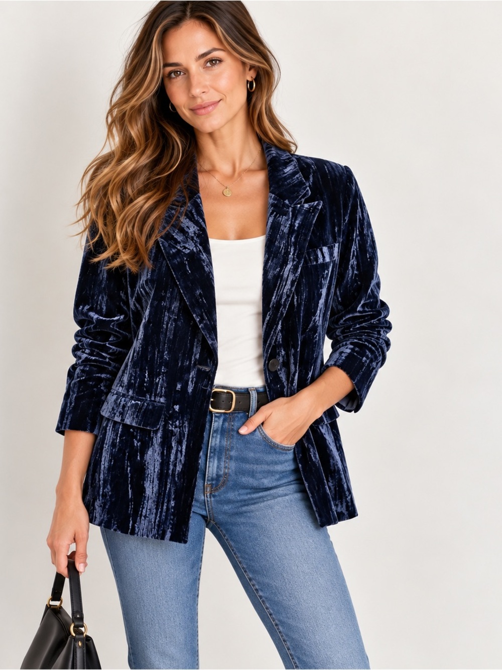 Steve Madden Womens Crushed Velvet Blazer Size L Midnight Blue Glam NWT